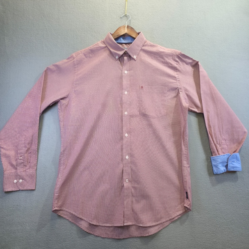 Izod Men's Red Check‎ Long Sleeve Button Up Flip Cuff Shirt Size Large